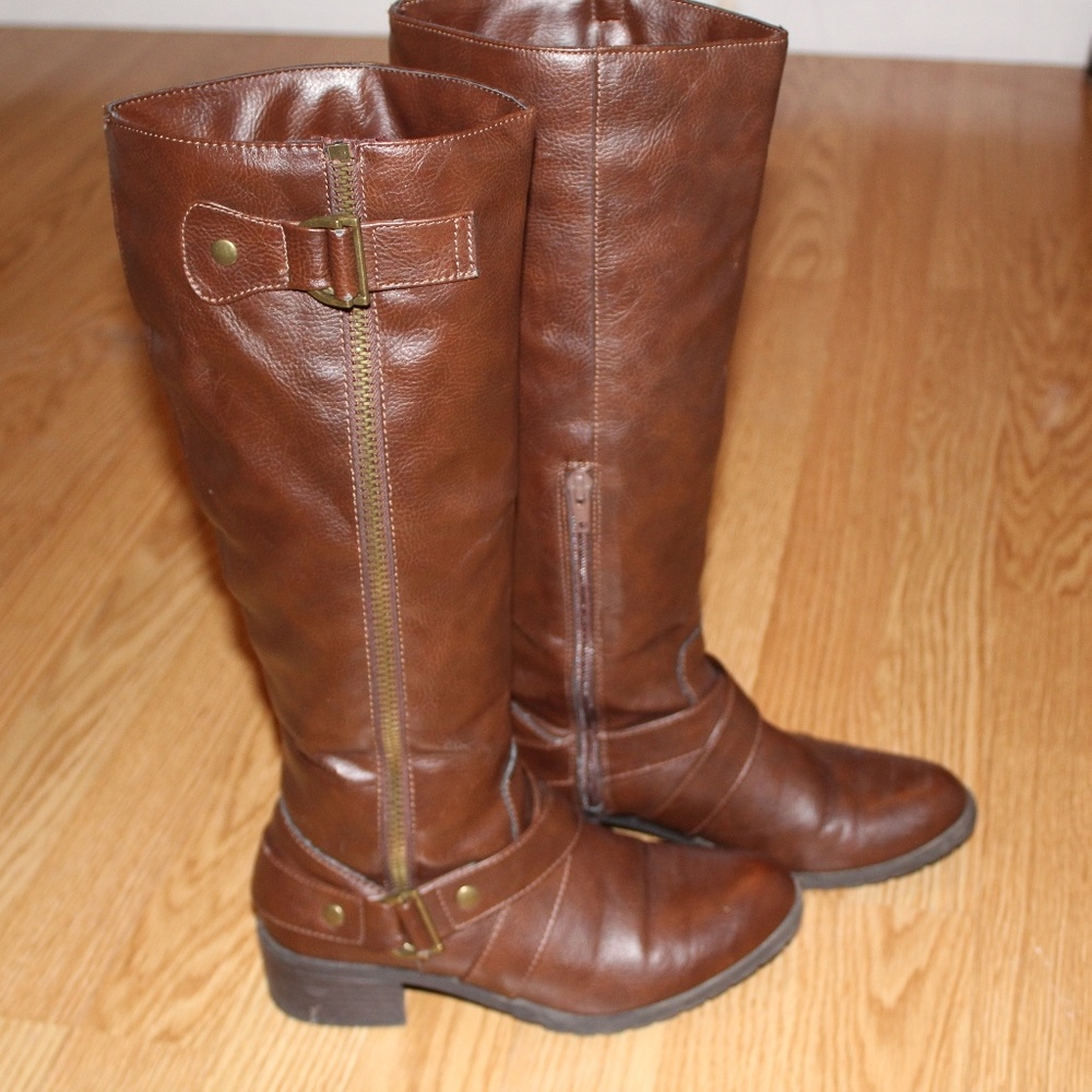 Knee High Dark Brown Faux Leather Boots